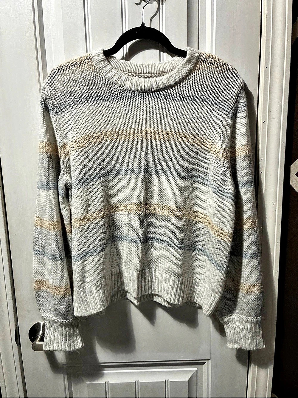 Lauren Conrad Striped Crewneck Sweater in Gray & Cream Size Large